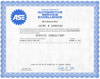 ASE Certified Service Consultant